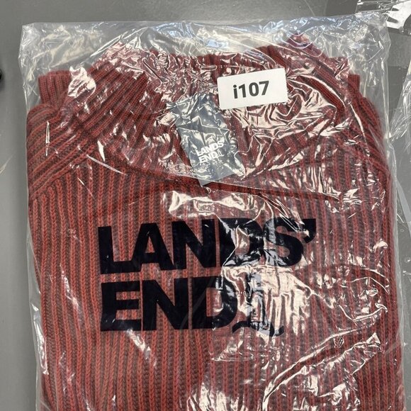 NEW Lands’ End Men’s L Ribbed Knit Sweater Mock neck Red Rust 100% Cotton i115 - Picture 10 of 10